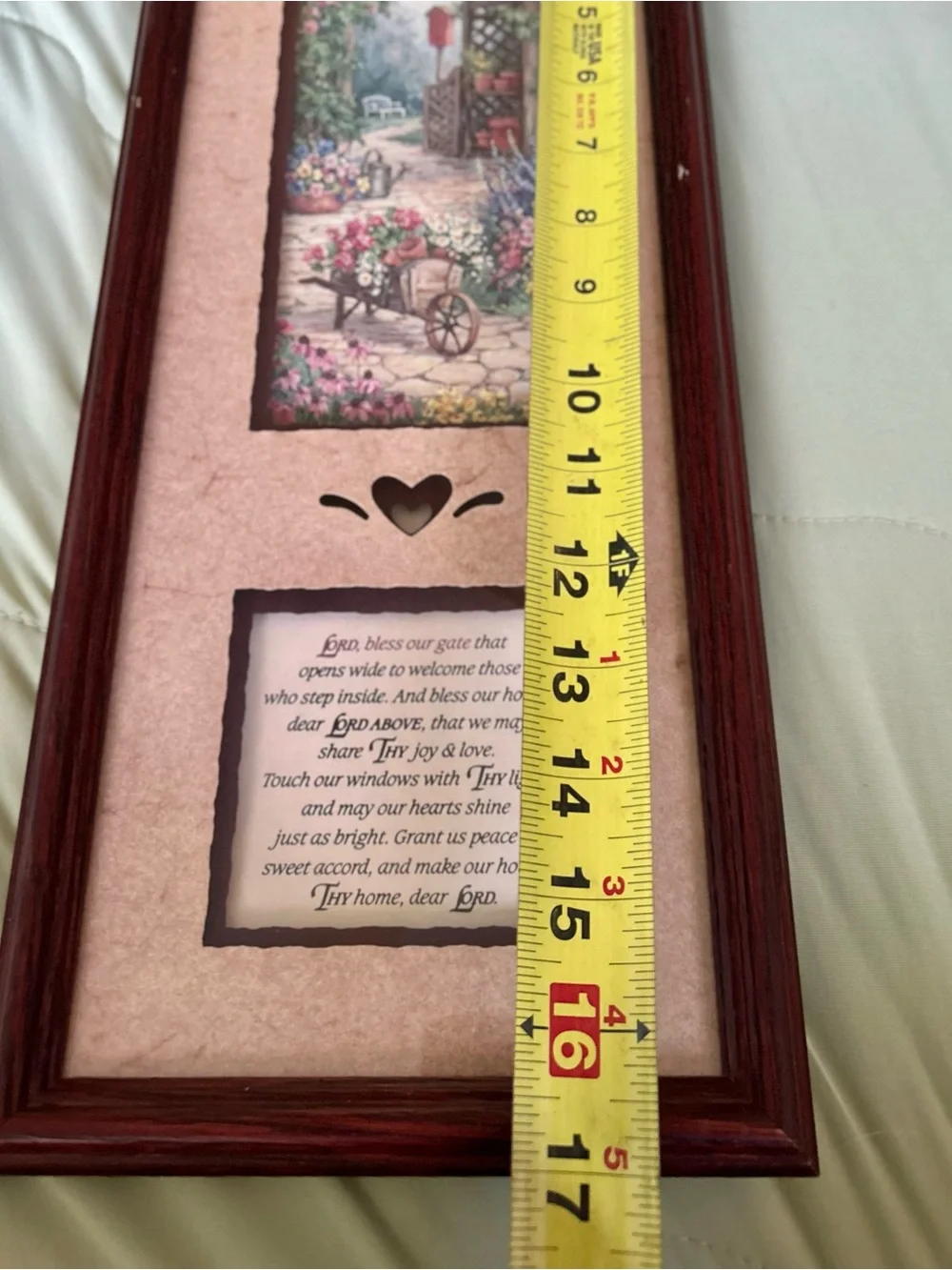 Vintage Faith Based Framed Wood + Glass Garden Whimsy Wall Decor
